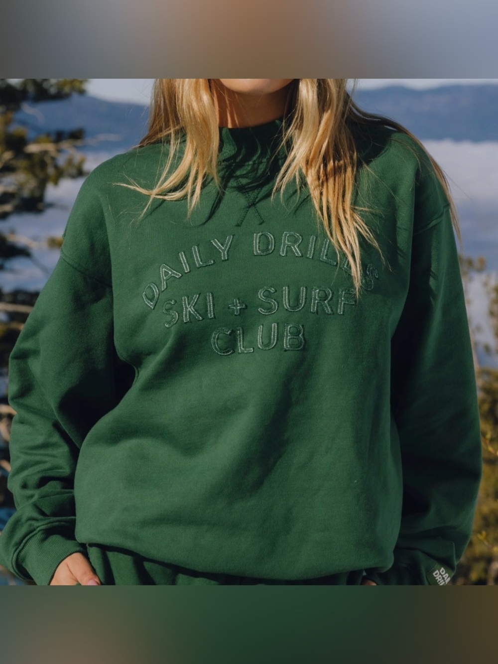 NWT DAILY DRILLS Oversized Vintage Ski + Surf Crew- Forest Green/ Size XS/S